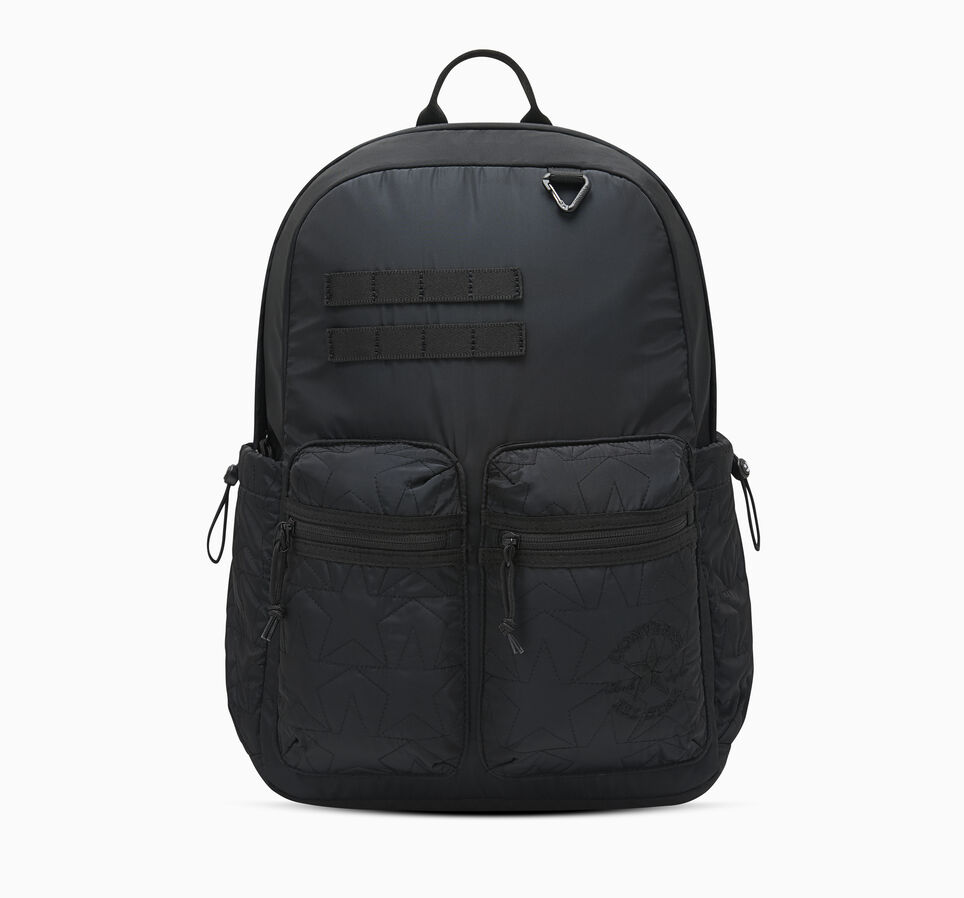 Quilted Pockets Backpack Black