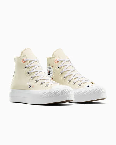 Chuck Taylor All Star Lift Platform Petite Petals Light Dune/White/Vintage Peach, Top and Side View