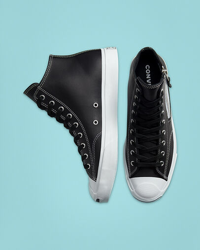 Leather Side Zip Jack Purcell Black/Black/White