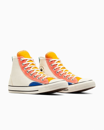 Chuck Taylor All Star Patchwork Egret/Yellow/Blue, Top and Side View