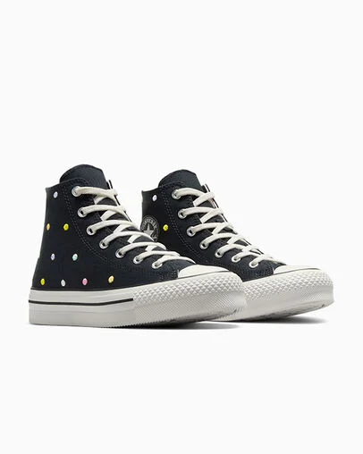 Chuck Taylor All Star Lift Polka Dots Platform Black/Vintage White/Egret, Top and Side View