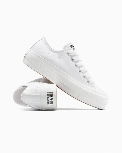 Chuck Taylor All Star Lift Platform Embroidered Flowers Vintage White/Gum Honey/Silver, Detail Angle View