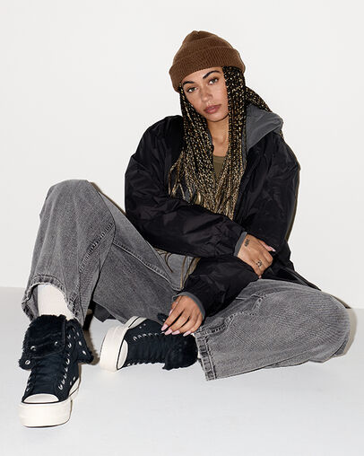 Chuck Taylor All Star Fold-Over Lift Platform XHi Faux Fur Black/Black/Egret