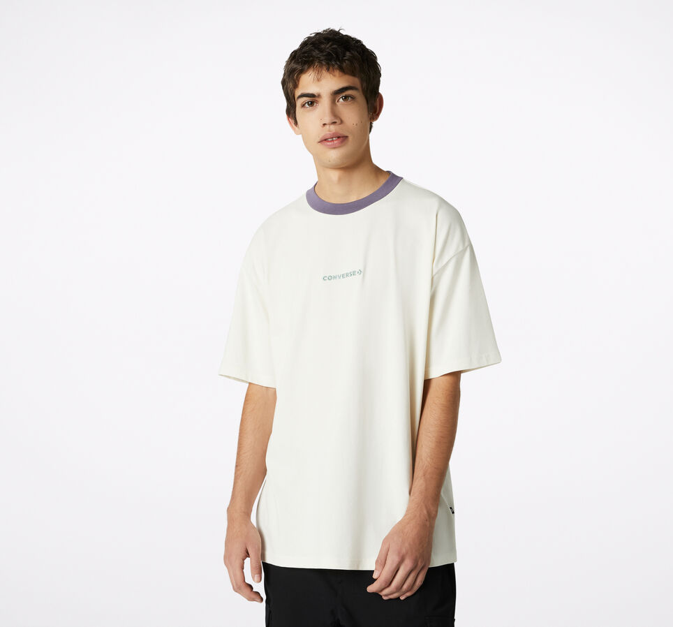 Oversized Wordmark Ringer Crew Neck Short Sleeve T-Shirt Egret