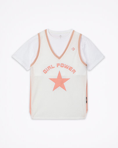 Converse x Feng Chen Wang Oversized Mesh Overlay T-Shirt Cloud Dancer, Full Body View