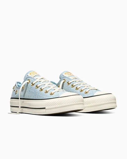 Chuck Taylor All Star Lift Platform Heathered Glam Clear Skies/Egret/Gold, Top and Side View