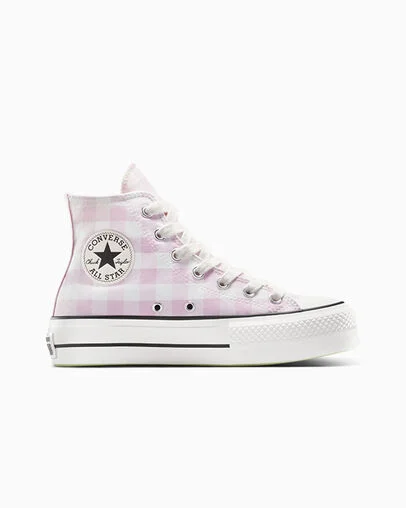 Chuck Taylor All Star Lift Platform Gingham Vintage White/Summit Pink, Outer Side View