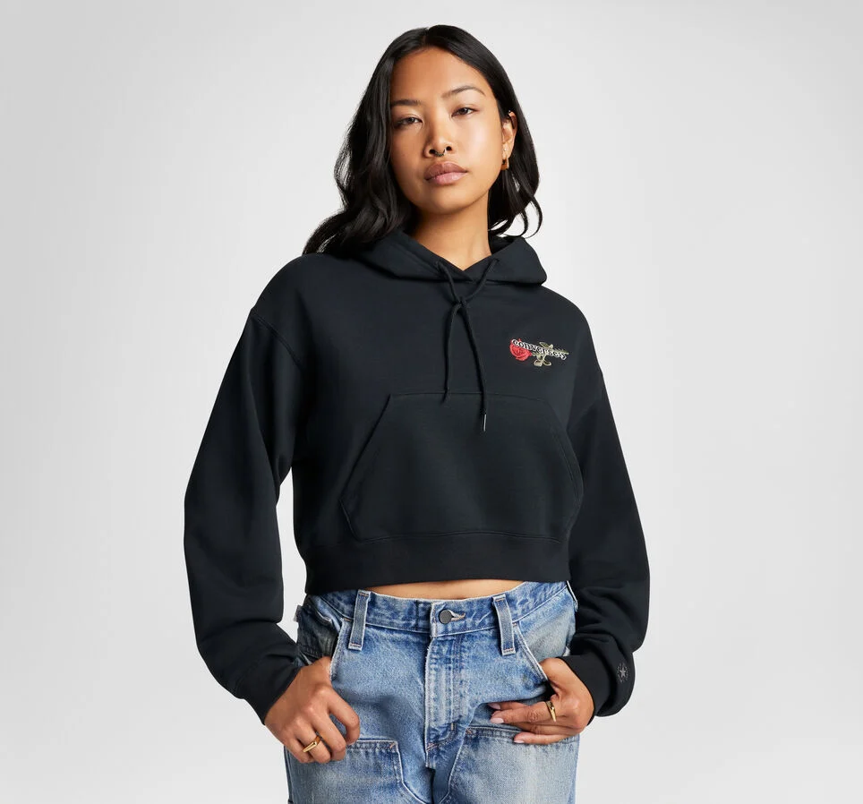 Valentine's Day Cropped Hoodie Converse Black