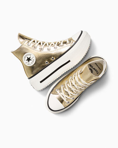Chuck Taylor All Star Lift Double Stack Platform Metallic Metallic Gold/Egret/Black, Angled View