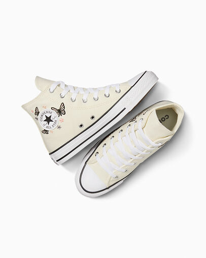 Chuck Taylor All Star Butterflies Egret/Black/White, Angled View