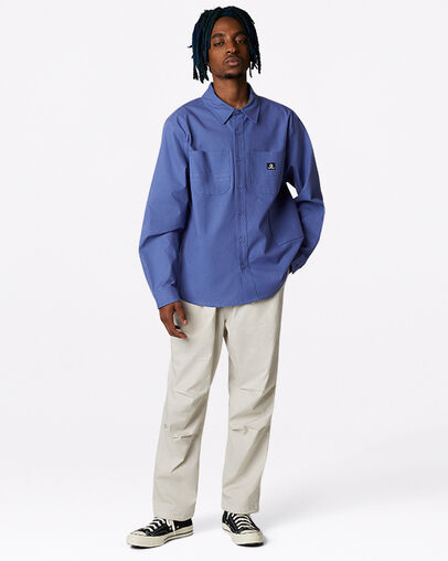 Carpenter Pocket Button Down Shirt Washed Indigo, Full Body View