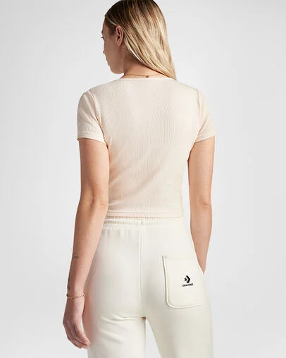 Ribbed Slim T-Shirt Pale Petal, Back View