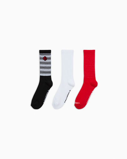 3-Pack Striped Crew Socks Blk/Wht/Red, Front View