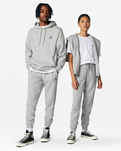 Converse Go-To Embroidered Star Chevron Standard-Fit Fleece Sweatpant Vintage Grey Heather