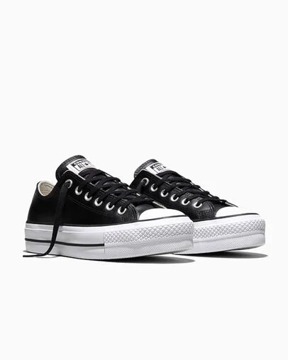 Chuck Taylor All Star Lift Platform Leather Black/Black/White, Top and Side View