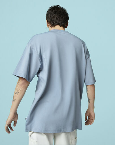Wordmark Ribbed Neck Tee Blue Slate, Back View