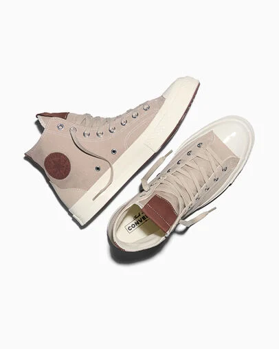 Chuck 70 Canvas & Suede Papyrus Brown/Egret/Twilight Blush Brown, Angled View