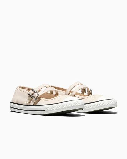 Chuck Taylor All Star Dainty Mary Jane Beads Classic Ecru/Egret/Black, Top and Side View