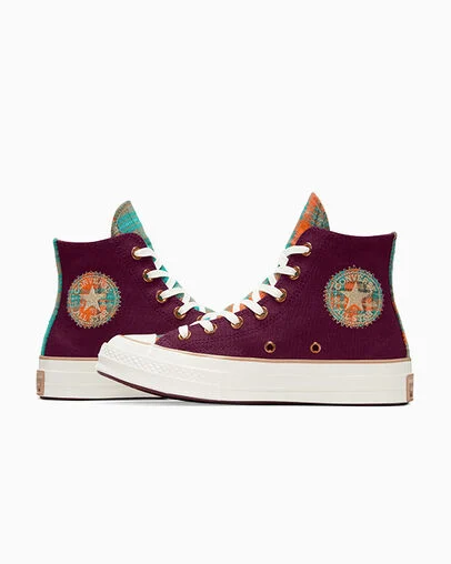 Chuck 70 Canvas & Plaid Deep Bordeaux/Egret, Detail Angle View