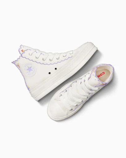 Chuck Taylor All Star Lift Platform Embroidered Flowers Vintage White/Violet Heat