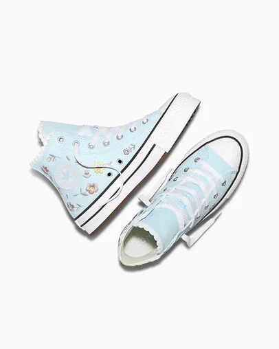 Chuck Taylor All Star EVA Lift Platform Embroidered Florals Cold Touch/White/Black, Angled View