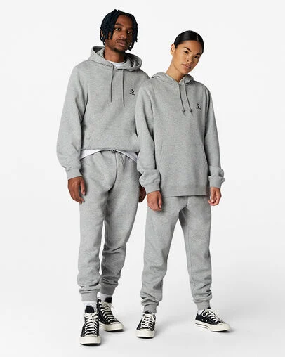 Converse Go-To Embroidered Star Chevron Standard-Fit Fleece Hoodie Vintage Grey Heather