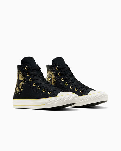 Chuck Taylor All Star Gold Metallic Black/Gold/White, Top and Side View