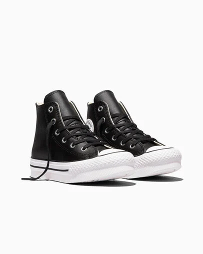 Chuck Taylor All Star EVA Lift Platform Leather Black/Natural Ivory/White, Top and Side View