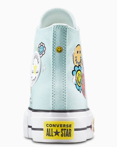 Chuck Taylor All Star Lift Platform Smiles You Dew You/White/Fresh Yellow, On Foot Shot 1