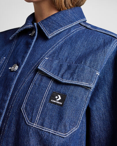 Denim Work Coat Rigid Resin Denim, Detail View