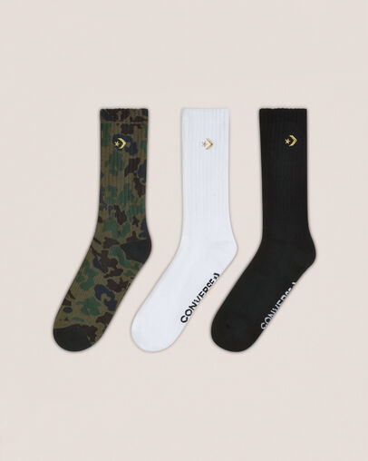 3-Pack Embroidered Crew Socks Camo/Gold, Front View