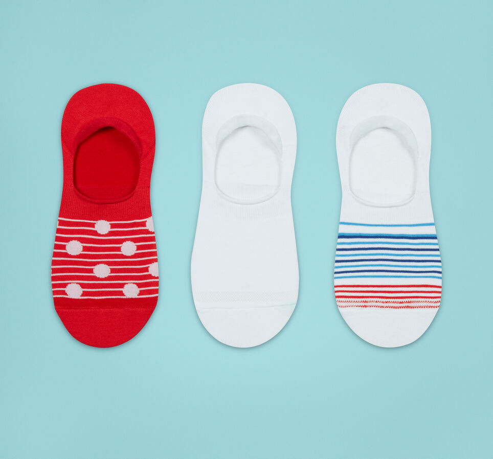 3-Pack Stripe Mix Liner Socks White/Multi/Red