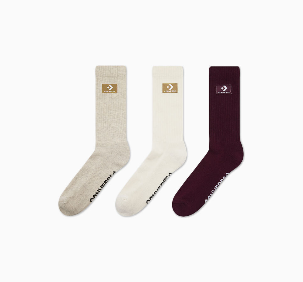 3-Pack Stacked Patch Crew Socks Oatmeal Heather