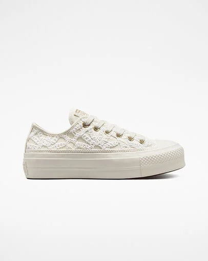 Chuck Taylor All Star Lift Platform Daisy Cord White/Egret/Egret, Outer Side View