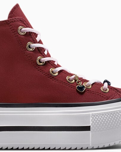 Chuck Taylor All Star Double Stack Platform Heart Charm Deep Bordeau/Sugar Berry/White, Detail Angle View
