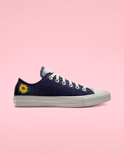 Custom Chuck Taylor All Star Floral Embroidery Low Top denim