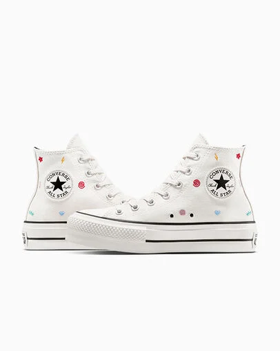 Chuck Taylor All Star Lift Platform Embroidered Doodles Vintage White/Vintage White, Detail Angle View