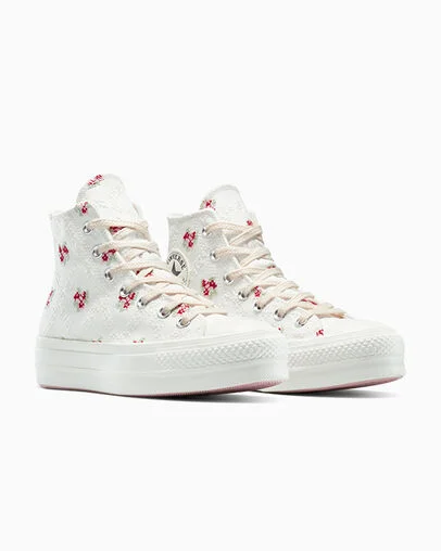 Chuck Taylor All Star Lift Platform Rose Cross Stitch Vintage White/Horizon Pink, Top and Side View