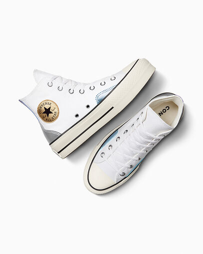 Converse All Star Lift Y2K Chrome White/Silver/Gold, Angled View