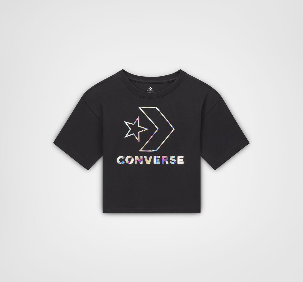 Star Chevron Iridescent Boxy Crew Neck Short Sleeve Black