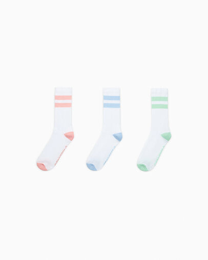 3-Pack Classic Double Stripe Crew Socks White/ Donut Glaze/Cloudy Daze Grey, Front View