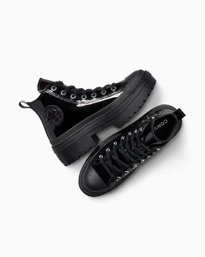 Chuck Taylor All Star Lugged Heel Platform Patent Leather Black/Black/Black, Angled View