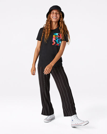 Rainbow Crew Neck Short Sleeve T-Shirt Converse Black, Detail View