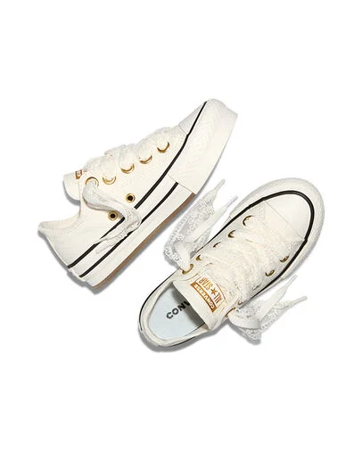 Chuck Taylor All Star EVA Lift Platform Lace Vintage White/Gold/Black, Angled View