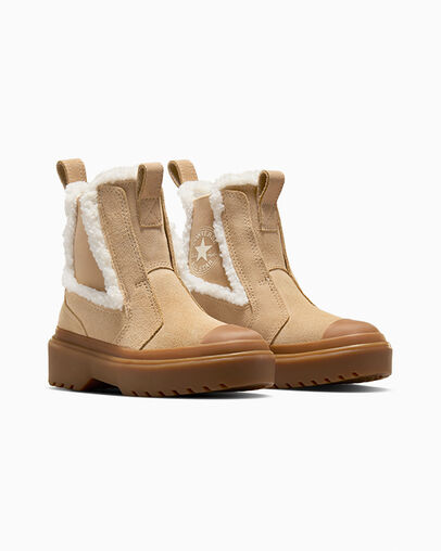 Chuck Taylor All Star Chelsea Lugged Suede Warm Quarry/Egret/Gum, Top and Side View