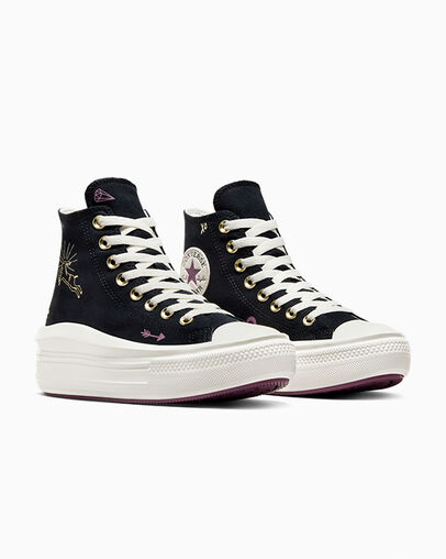Chuck Taylor All Star Move Platform Tiny Tattoos Black/Dreamy Dahlia/Egret, Top and Side View