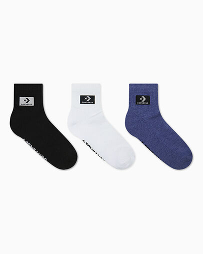 3-Pack Stack Patch Quarter Socks White, 3/4 View
