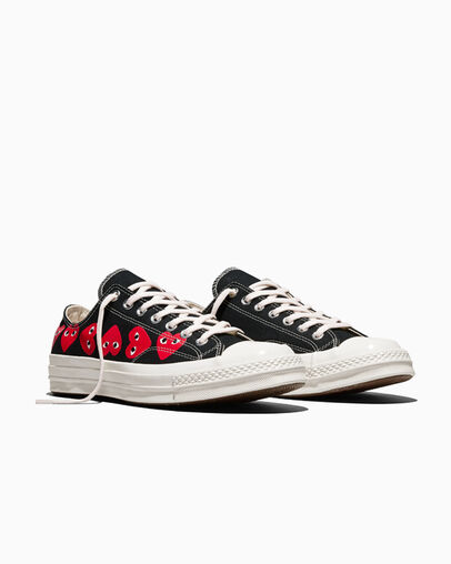 Converse x PLAY Comme des Gar&ccedil;ons Chuck 70 Multi Heart Black/High Risk Red/Egret, Top and Side View