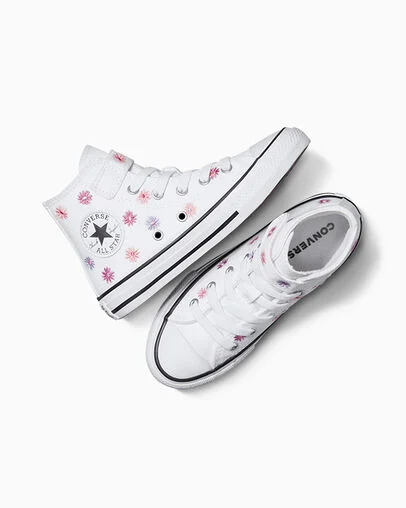 Chuck Taylor All Star Easy-On Allover Embroidered Florals White/Lt Jellyfish Jitter, Angled View