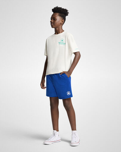 Embroidered Chuck Taylor Patch French Terry Shorts Converse Blue, Full Body View